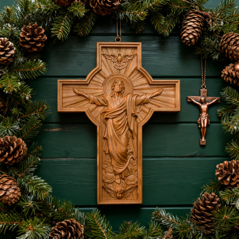 Ascension of Jesus wood carving cross