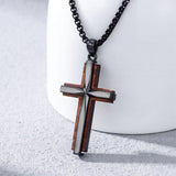 Minimalist Titanium Steel & Wood Cross Necklace – Faith in Simplicity
