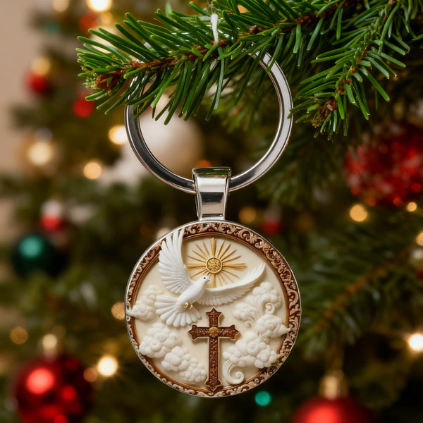 "Divine Blessing" Silver Dove & Cross Keychain – A Symbol of Faith, Peace, and God's Grace