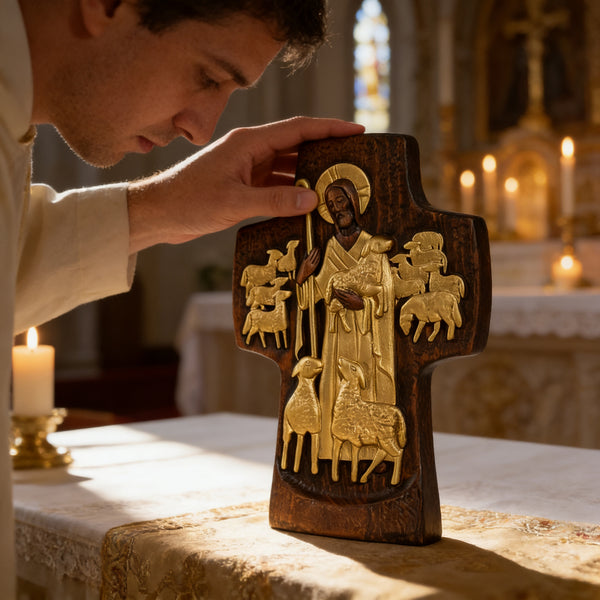 Good Shepherd Wooden Cross: A Religious Gift of Endless Care & Guidance