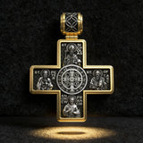 Double-Sided S925K Sterling Silver Sacred Heart and Saint Cross Pendant—Your Daily Spiritual Companion