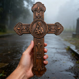 Wooden crucifix of the Virgin, Virgin Mary, Baby Jesus, religious wooden icon, wall crucifix, wall decoration