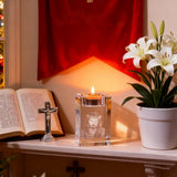 Jesus Crystal Engraved Candle Holder: Light & Faith in One