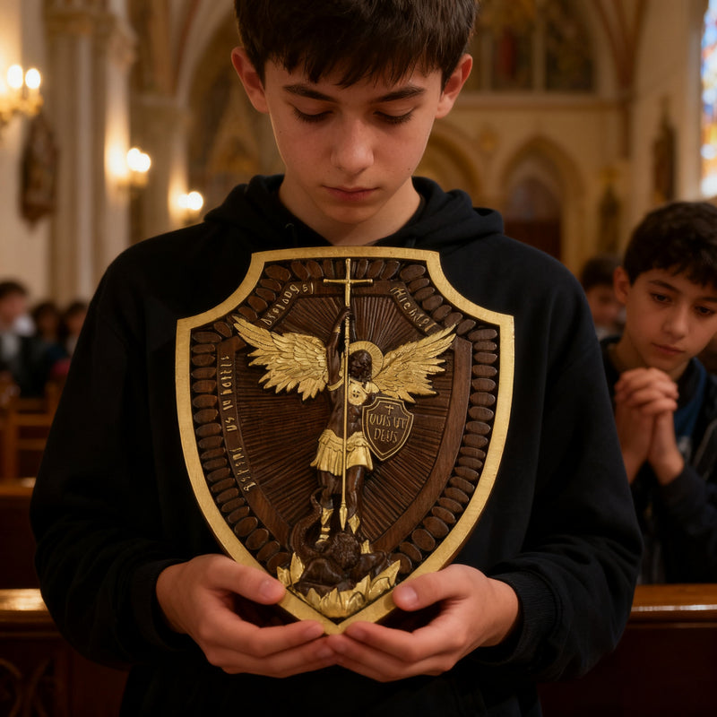 Guardian Michael Wood Carving - Handcrafted Spiritual Shield & Heirloom Gift