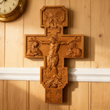 Hand-Carved Beechwood Religious Cross: A Sacred Artistic Testament to Christian Faith