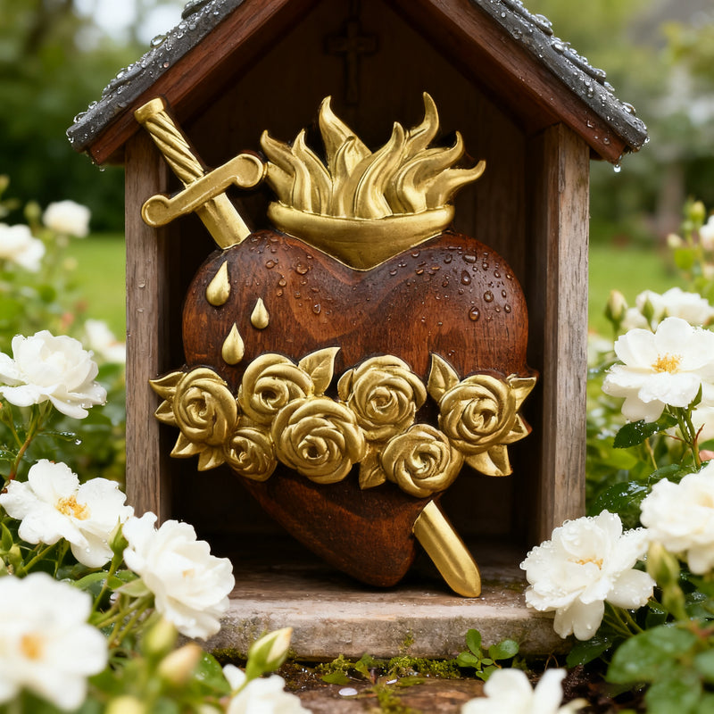 Holy Family Three Sacred Hearts Wooden Wall Decoration