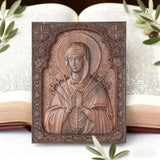 Our Lady of Sorrows Wooden Wall Decor - Our Lady of the Seven Arrows Softens the Heart of Evil