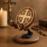 Beechwood Saint Benedict Cross Phone Stand – Foldable Adjustable Christian Desk Holder
