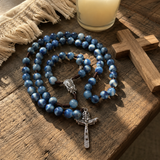 Hand Woven Holy Trinity Crucifix Mary Holy Medal Blue Rosary - design detail