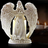 Angel Candle Holder with LED Candle, Battery-Powered, Angel Memorial Gifts, Angel Wing Praying Statue for Home Decoration