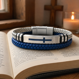 Two‑Layer Braided Leather Cross Bracelet - craftsmanship detail