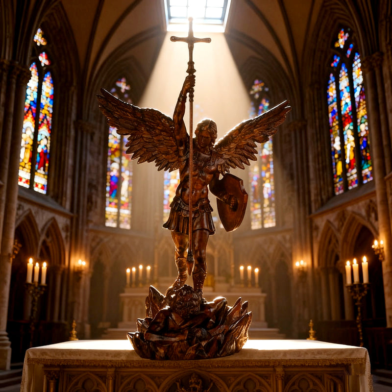 St. Michael the Archangel - Hand Carved Boxwood Sculpture - Spiritual Guardian for Prayer Spaces