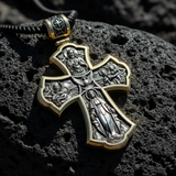 Holy Family of Mary Sacred Heart of Jesus IHS Double-Sided S925 Sterling Silver Cross