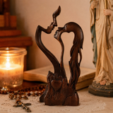 Hand-Carved Christian Love Sculpture – Wooden Couple Statue for Wedding & Anniversary Gift