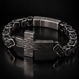 Men’s Vintage Hammered Cross Byzantine Chain Bracelet