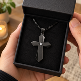 Faceted Eight Point North Star CZ Inlay Stainless Steel Cross Necklace