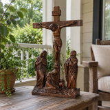 Hand-Carved Ash Wood Calvary Crucifix with Jesus, Mary, St. John & Mary Magdalene
