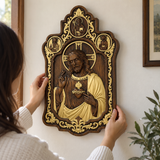 Saint Benedict & Sacred Heart of Jesus Handcrafted Beechwood Wall Plaque