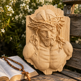 Jesus Crown of Thorns Beechwood Sculpture - size and finish detail