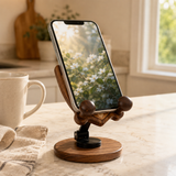 Black Walnut “Archangel Michael” Adjustable Phone Stand—A Faith-Inspired Wooden Desktop Stand
