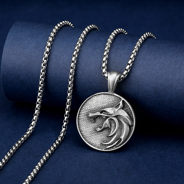 Pure Tin White Wolf Necklace - Witcher Medallion & Amulet