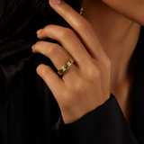 Hand-Set Emerald CZ Spinner Ring – Luxury Rotatable Stainless Steel Band - design detail