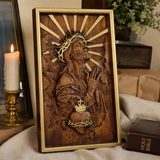 Hand-Carved Sacred Heart of Jesus Beechwood Wall Plaque – Catholic Prayer Corner Decor - product view