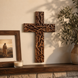 Hand-Carved Beechwood Crown of Thorns Wall Cross