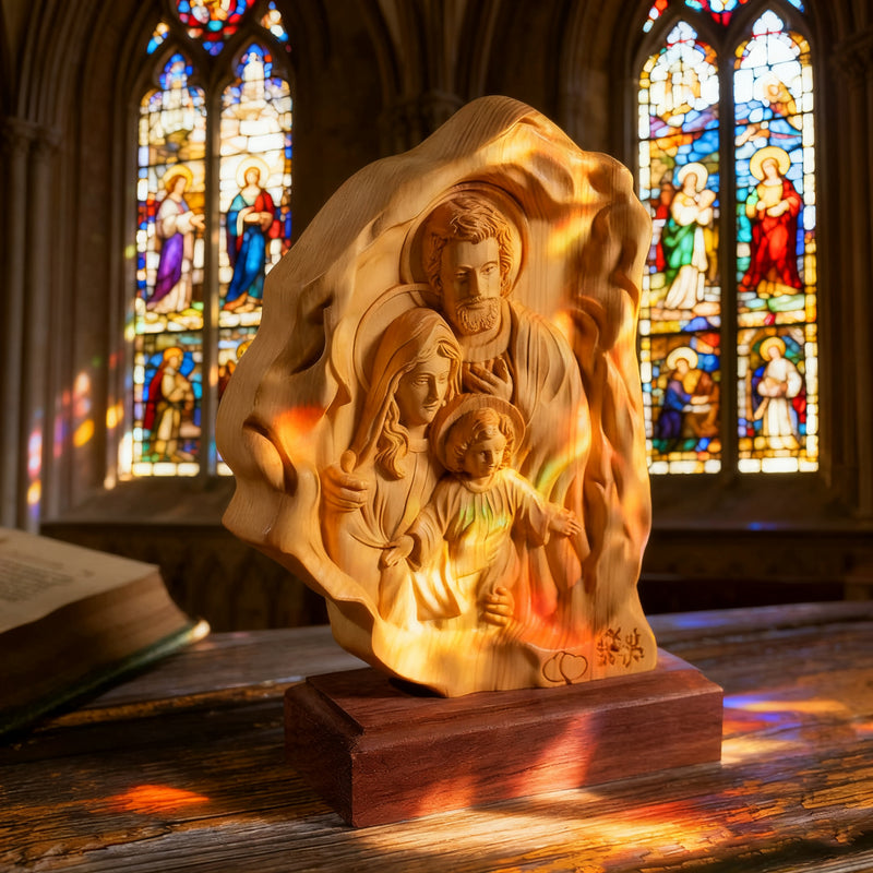 Southern European Boxwood Holy Family Blessing Ornament - Engraved with Your Surname