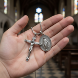 Jesus Cross and Virgin Mary Combination Necklace Pendant