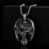 PURE TIN Dragon Encircled Cross Silver Christian Men Necklace