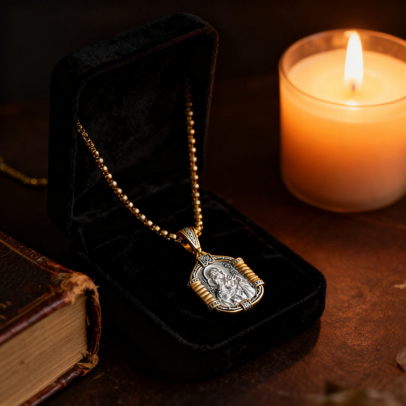 Handmade S925K Silver Madonna Holding Child Necklace