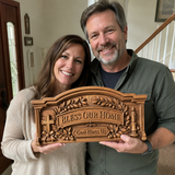 Personalized “Bless Our Home” Hand-Carved Beechwood Wall Plaque - craftsmanship detail