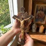 Hand-Carved Solid Maple Wood St. Benedict Crucifix – Christian Wall Cross