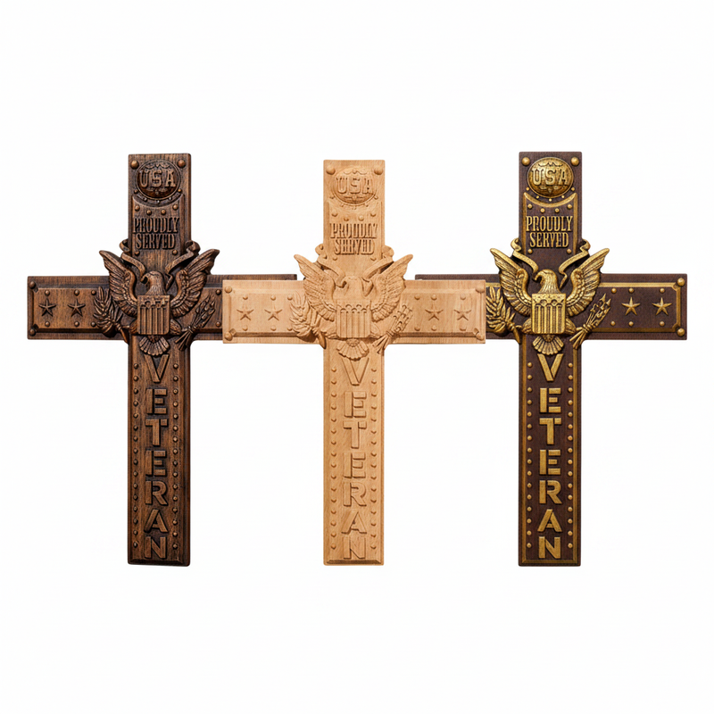 Hand-Carved Veteran Cross Beechwood