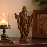 Hand Carved Sacred Heart of Jesus Virgin Mary Wooden Tabletop Ornament