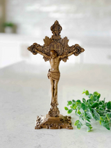 Wood carving of the Cross of the Order of Saint Benedict - with base