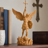 St. Michael the Archangel - Hand Carved Boxwood Sculpture - Spiritual Guardian for Prayer Spaces