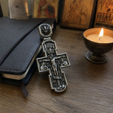 Orthodox S925K Silver Double-Sided Engraved Jesus Christ Crucified and Saints Orthodox Necklace