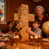 Handcrafted Beechwood Cross: Jesus with the Crown of Thorns