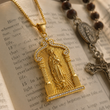 Our Lady of Guadalupe Temple‑Style Rhinestone Inlaid Stainless Steel Necklace