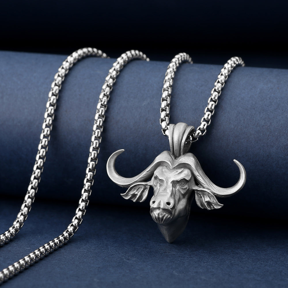 Pure Tin 3D Buffalo Head Necklace