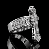 Christian Cross Statement Ring with 5A+ Cubic Zirconia – Silver & 14K Gold Plated - Christian gift presentation