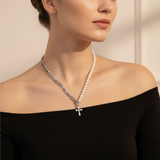 Cuban Chain Panel Pearl Cross Necklace