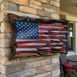 Hand-Carved Solid Wood American Flag Wall Art – Rustic Patriotic Home Decor & Veteran Gift