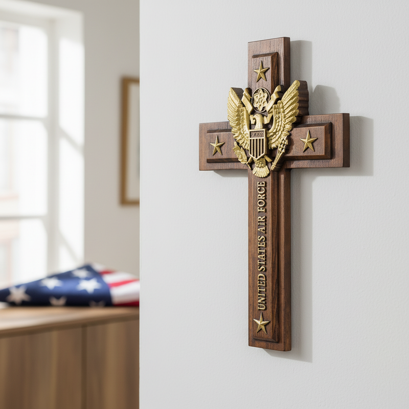 Air Force Cross against flag