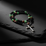 Natural Stone Rosary Cross Necklace – Faith, Earth & Timeless Devotion