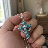 ‘By His Wounds’ Turquoise Crown of Thorns Cross — Comes with a 24-inch chain
