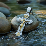 Gold-Plated Copper Crucifix Pendant with Jesus Christ and Religious Figures