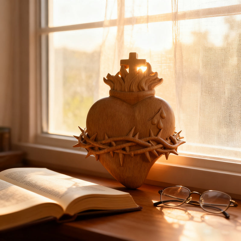 Holy Family Three Sacred Hearts Wooden Wall Decoration